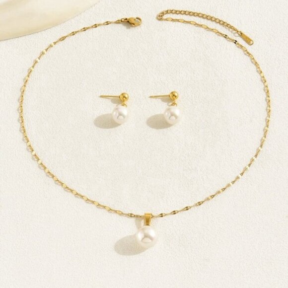 3pcs/Set Fashionable Faux Pearl Necklace, Collarbone Chain, And Earring Set - Picture 3 of 4